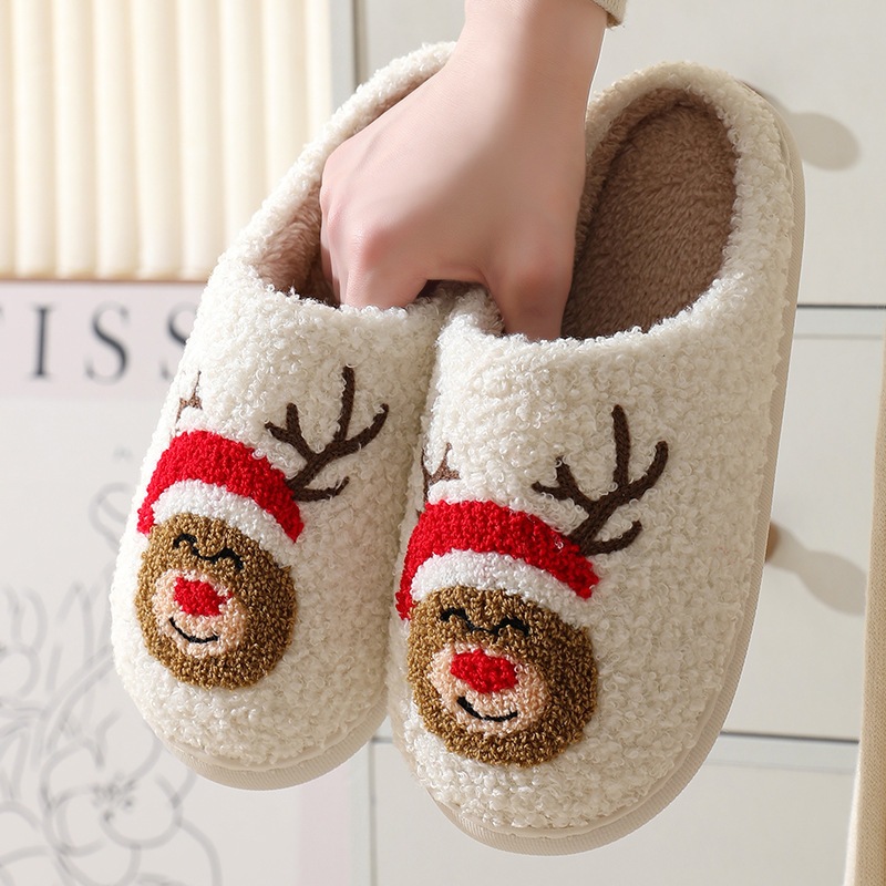Prowow❤Ngôi nhà mới thoải mái Cây thông Noel mùa đông ấm áp cho cặp đôi dép đế dày