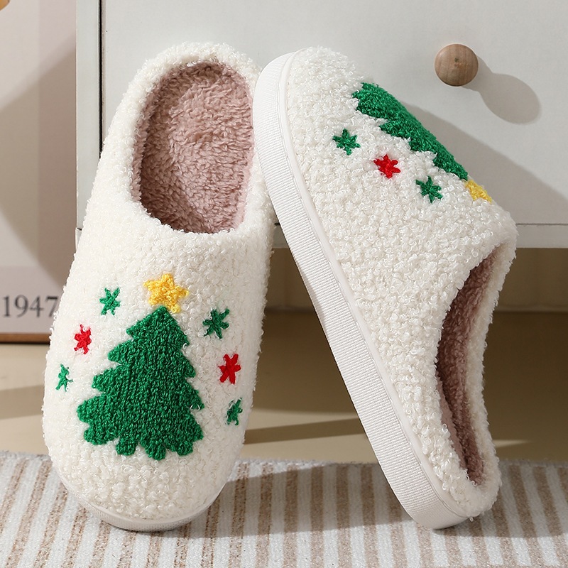 Prowow❤Ngôi nhà mới thoải mái Cây thông Noel mùa đông ấm áp cho cặp đôi dép đế dày