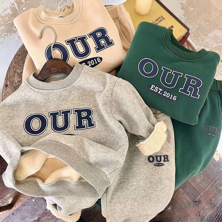 Bộ áo hoodie + quần dày dành cho trẻ em, Bộ áo hoodie trẻ em phiên bản Hàn Quốc mới 2023