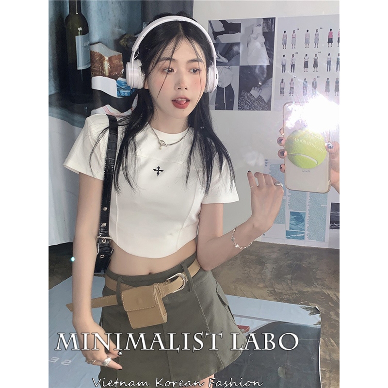 Minimalist Labo Áo Thun Croptop Tay Ngắn Cổ Tròn Dáng Ôm Thời Trang Cho Nữ