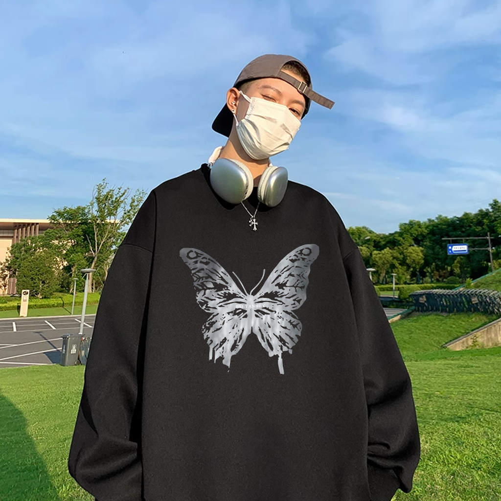 Áo sweater nam BEEYANBUY đẹp vintage in hình Butterfly unisex 100% cotton-Y0427