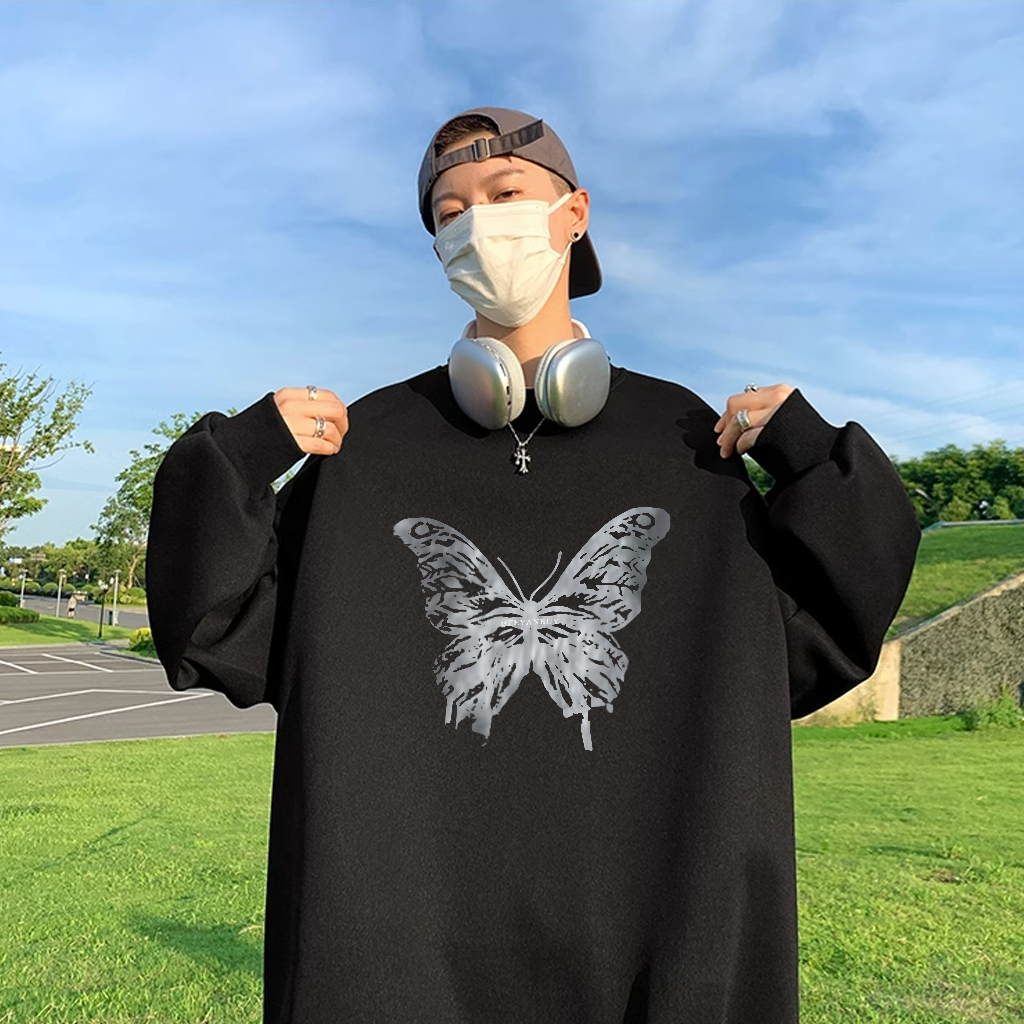 Áo sweater nam BEEYANBUY đẹp vintage in hình Butterfly unisex 100% cotton-Y0427