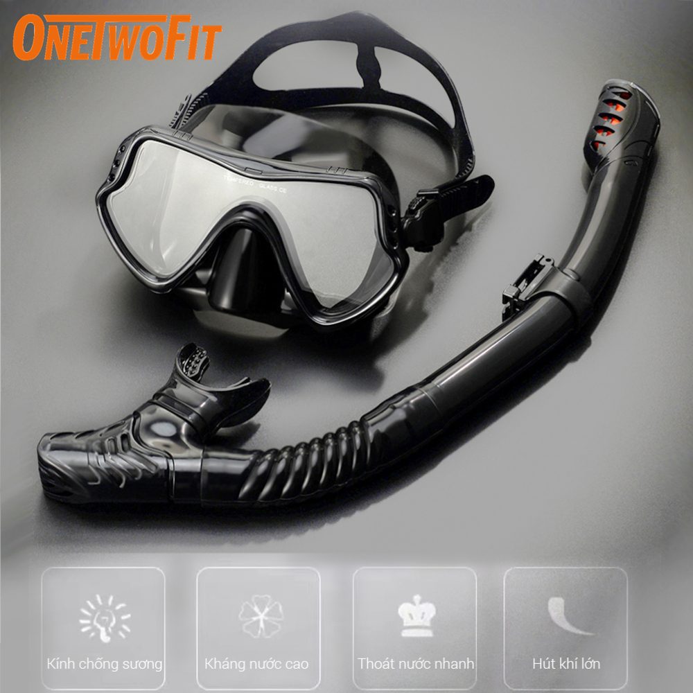 OneTwoFit kính lặn biển，mặt nạ lặn biển với ống thở chống hơi thoải mái bảo vệ mắt，mặt nạ lặn với mắt kính cường lực ET005001 kính lặn biển chuyên nghiệp