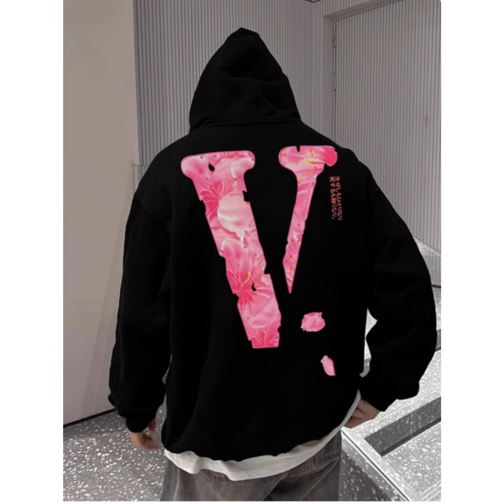 Áo Hoodie In logo vlone Và Hoa Anh Đào Thời Trang Mùa Thu Cho Cặp Đôi