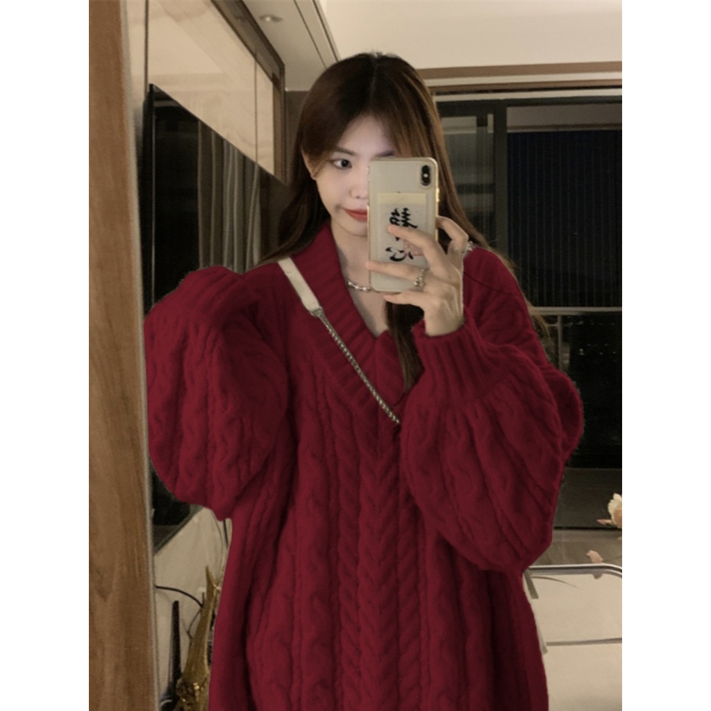 YEYA Áo sweater Màu Trơn Cổ Chữ v Phong Cách Thời Trang Hàn Quốc Cho Nữ