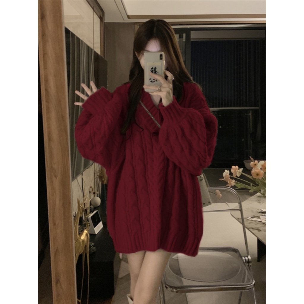 YEYA Áo sweater Màu Trơn Cổ Chữ v Phong Cách Thời Trang Hàn Quốc Cho Nữ