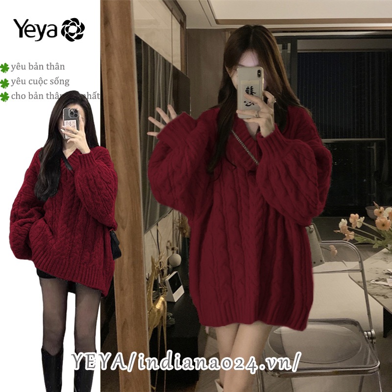 YEYA Áo sweater Màu Trơn Cổ Chữ v Phong Cách Thời Trang Hàn Quốc Cho Nữ