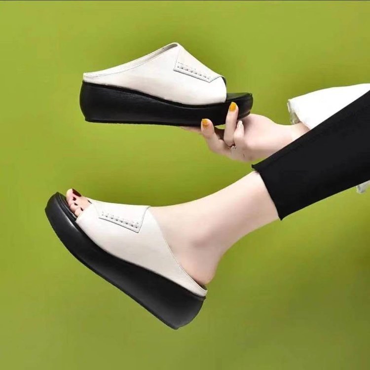 Dép Da Thời Trang Đế Bằng Phong Cách Châu Âu