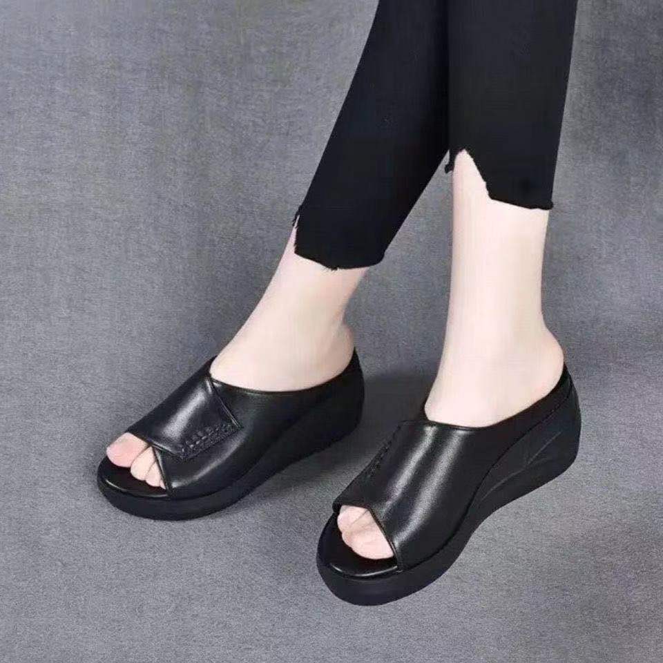 Dép Da Thời Trang Đế Bằng Phong Cách Châu Âu