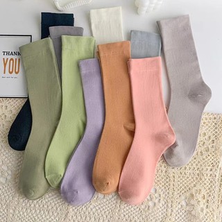FHYL Vớ Cao Cổ Trắng Đen Mềm Mại Thoáng Khí Màu Trơn Thời Trang Nhật Bản Cho Nữ