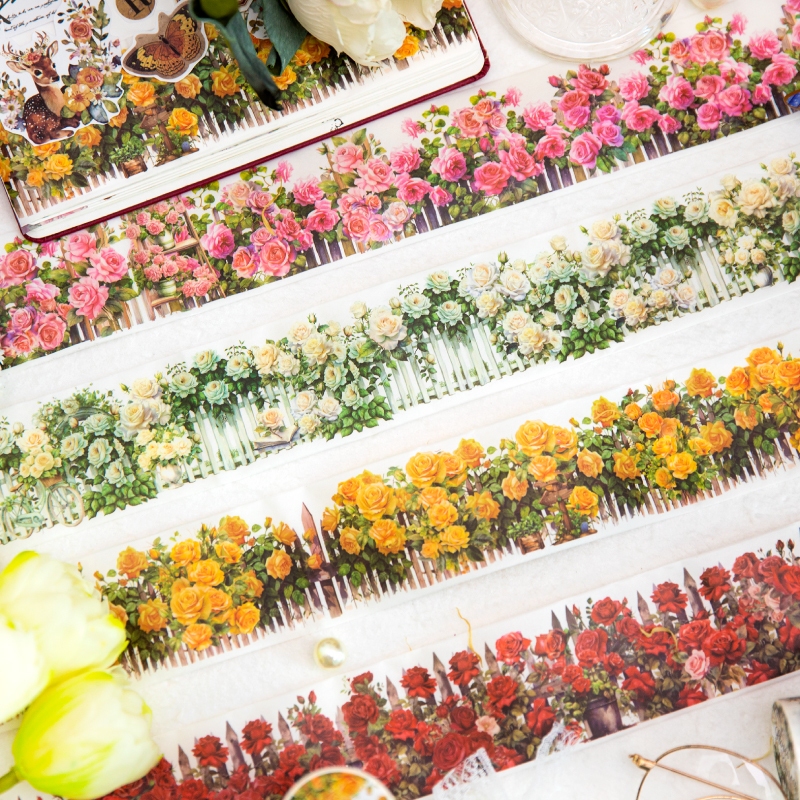 Mr. Paper 200cm/cuộn Washi băng Chiếc váy bông cổ điển Phong cách văn nghệ Hoa hồng Sáng tạo tài khoản Nguyên liệu ghép nền móng gokka DIY điện thoại di động Cái cốc Tấm thiệp điện tử Trang trí băng