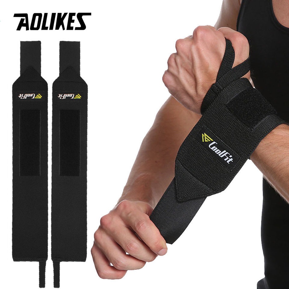 Aolikes 1 Cặp Đai Quấn Cổ Tay Co Giãn Hỗ Trợ Nâng Tạ