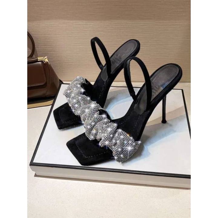 Sandal Cao Gót 7-9cm Kiểu Dáng Trẻ Trung Sành ĐiệuGiày Cao Gót Đính Đá Lấp Lánh Thời Trang Hàn Quốc