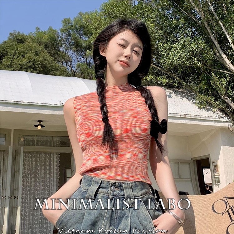 Minimalist Labo Áo Dệt Kim Không Tay Dáng Hẹp Dễ Phối Đồ Thời Trang Cho Nữ