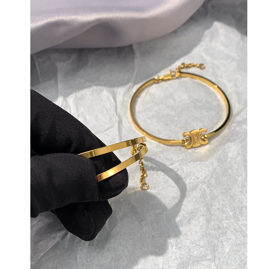 Sang Trọng Vòng Tay Thép Titan Mạ Vàng 18k Cao Cấp Cho Nữ