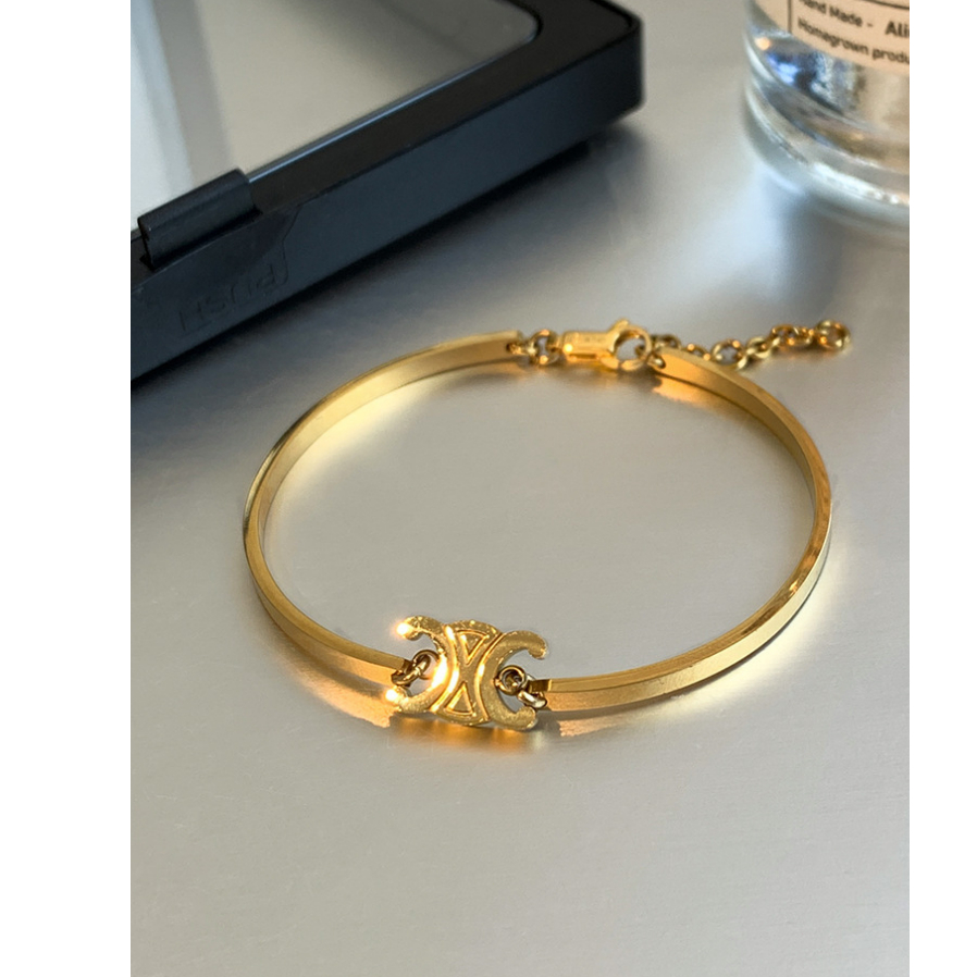 Sang Trọng Vòng Tay Thép Titan Mạ Vàng 18k Cao Cấp Cho Nữ