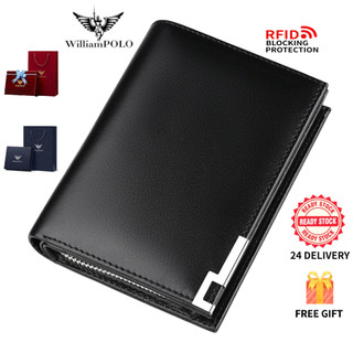 Ví nam WilliamPOLO da thật có khóa kéo ví ngắn Men's Purse Short Zipper Leather Multi-slot Card Wallet