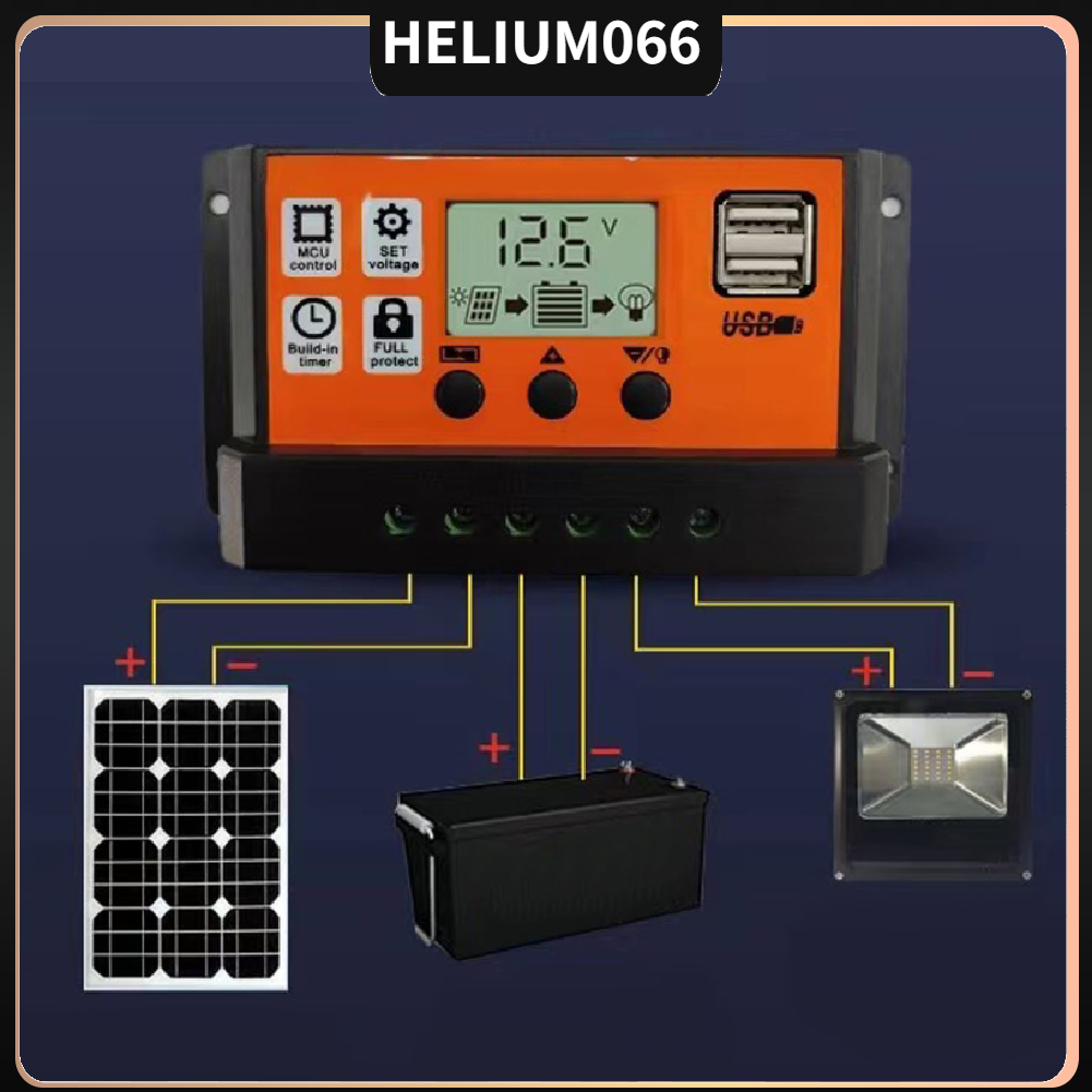 Bộ Điều Khiển Sạc Năng Lượng Mặt Trời 12V 24V 30A Màn Hình LED Xả Chỉnh Nguồn Điện Helium066