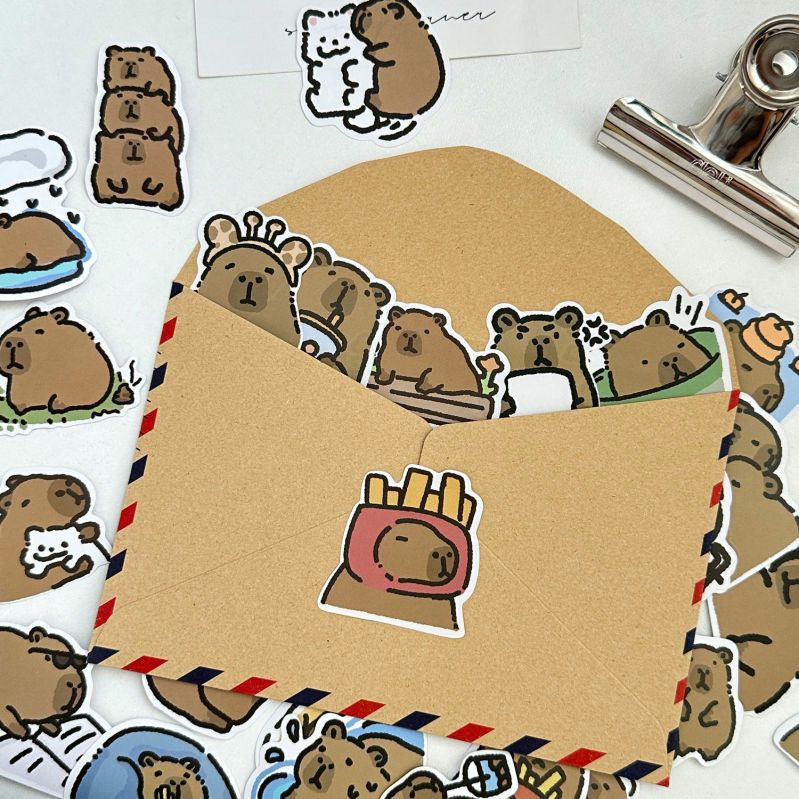 Bộ 50 Miếng Dán Hoạt Hình Chống Thấm Nước Trang Trí Điện Thoại / Sổ Tay / capybara