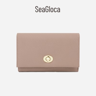 Seagloca Ví Da pu Gập Ba Cỡ Vừa Phối Khóa Kéo Thời Trang Hàn Quốc Cho Nữ