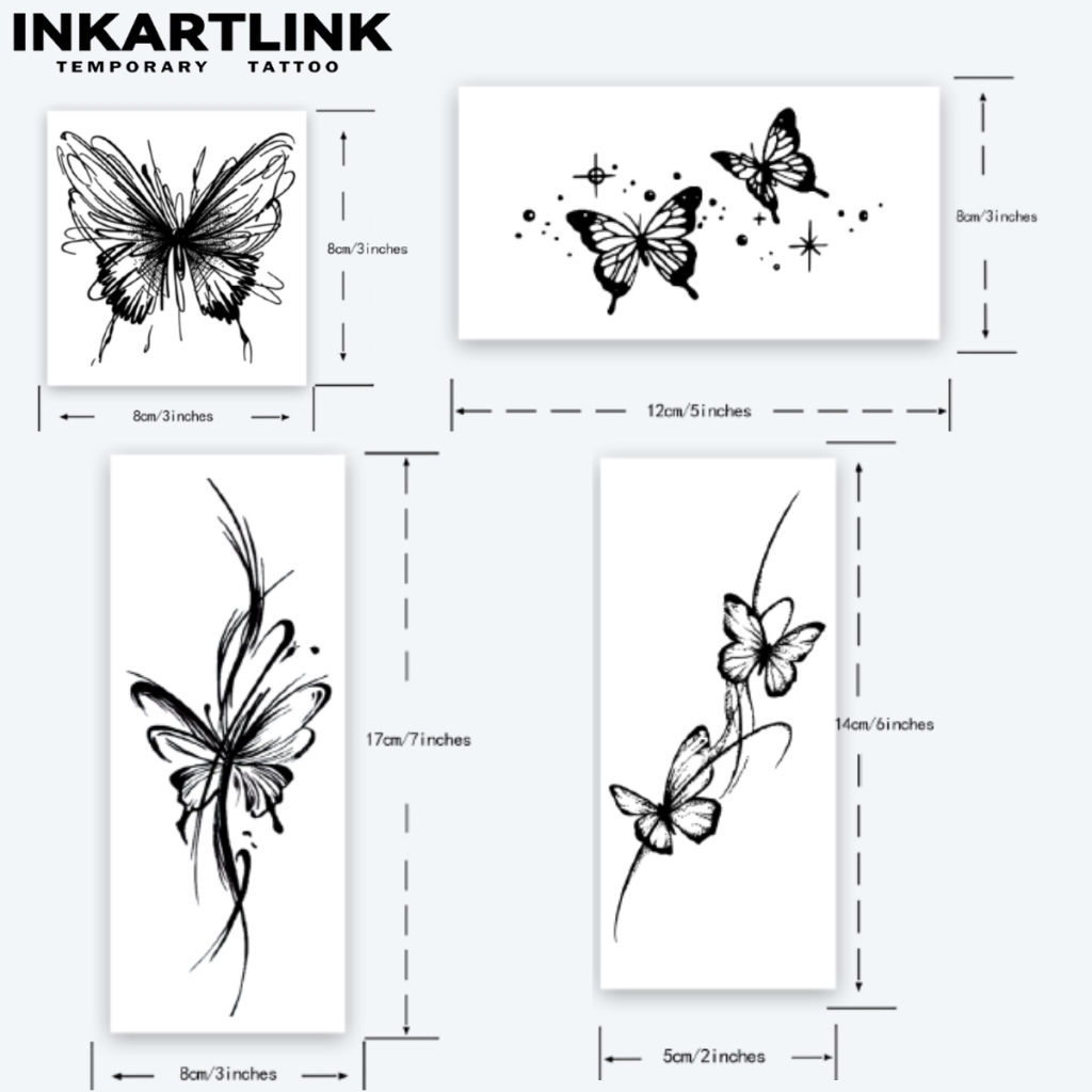 Sự kết hợp bướm miếng dán hình xăm tạm thời, hình xăm ma thuật lâu trôi không thấm nước, hình xăm giả kéo dài đến 15 ngày, hình xăm bán vĩnh viễn.