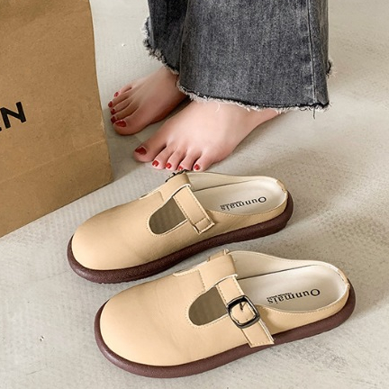 YAOLI  Dép Lười Mũi Tròn Thời Trang Mới Mẻ Phong Cách retro Cho Nữ