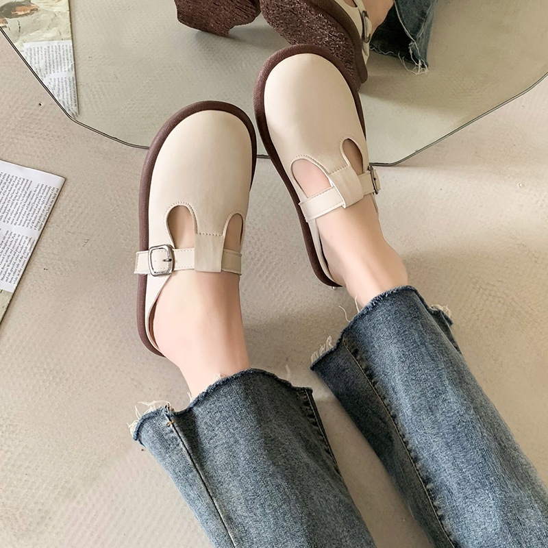 YAOLI  Dép Lười Mũi Tròn Thời Trang Mới Mẻ Phong Cách retro Cho Nữ