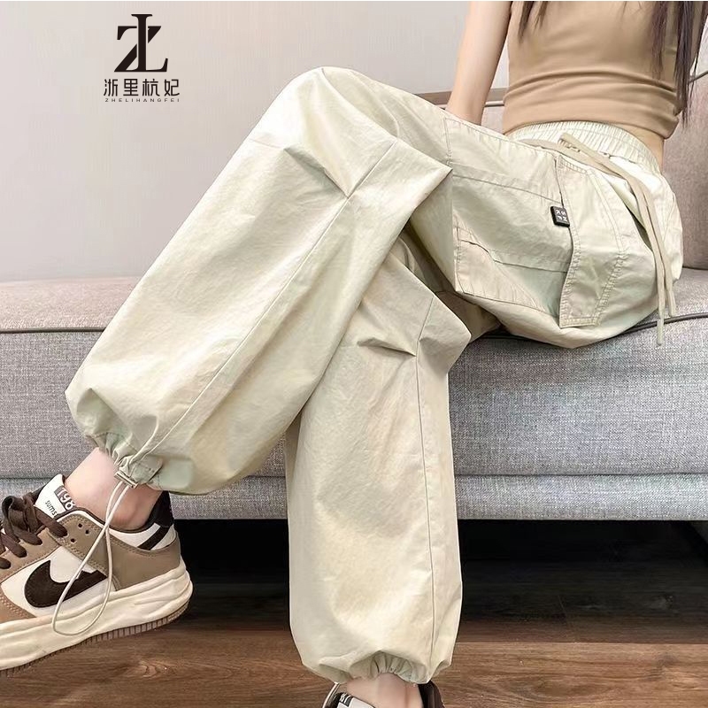 ZHELIHANGFEI Quần Dài Eo Cao Ống Suông Phối Túi Thời Trang Mùa Hè Giản Dị Dành Cho Nữ