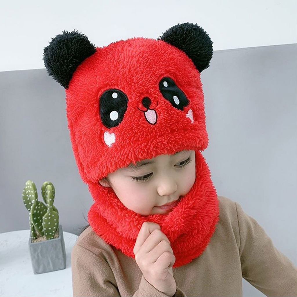 Mũ Kèm Khăn Choàng Hai Mặt Dày Dặn Giữ Ấm Cho Bé