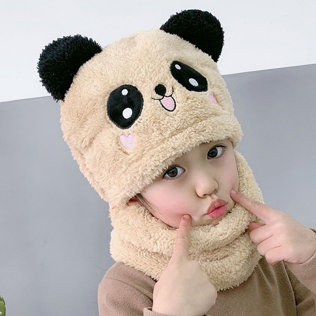 Mũ Kèm Khăn Choàng Hai Mặt Dày Dặn Giữ Ấm Cho Bé