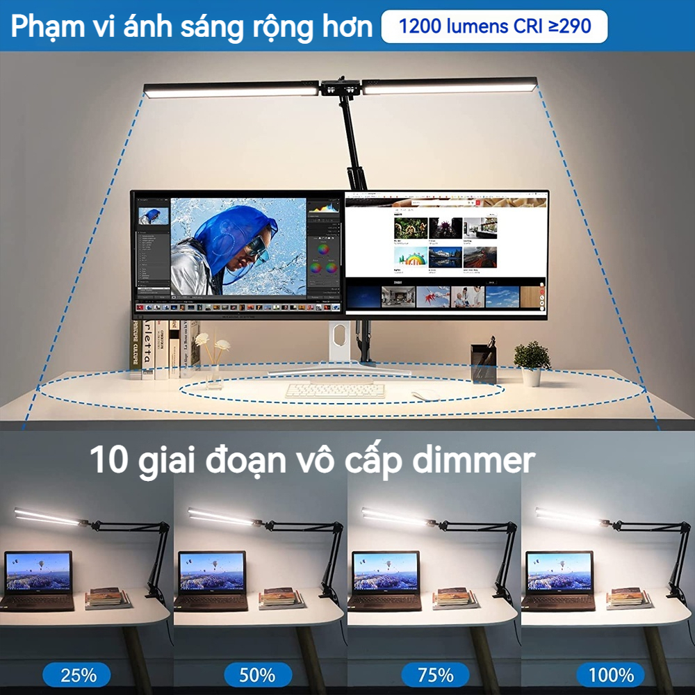 Đèn Bàn Tay Xoay LED 24W Có Kẹp Đèn Bàn Kiến Trúc Sư Đèn Bàn 3 Màu Thay Đổi Nhiệt Độ