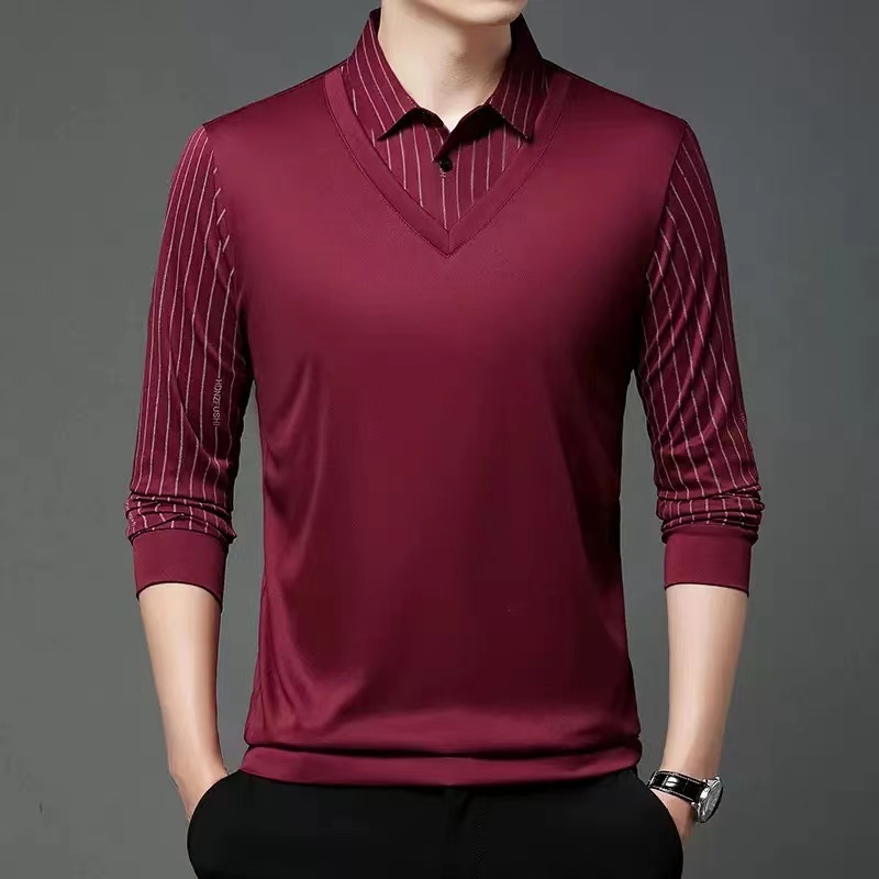 Áo polo Giả Hai Lớp Tay Dài Thời Trang Mùa Thu Cho Nam Trung Niên