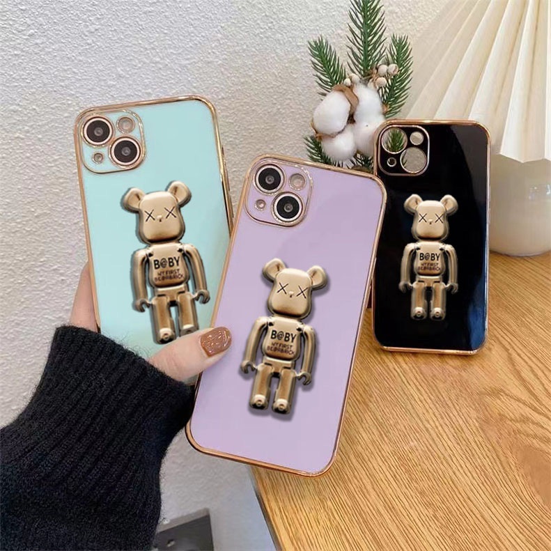 Ốp Điện Thoại Silicon Mạ Điện Có Giá Đỡ Hình Gấu Và Dây Đeo Cho redmi 13c