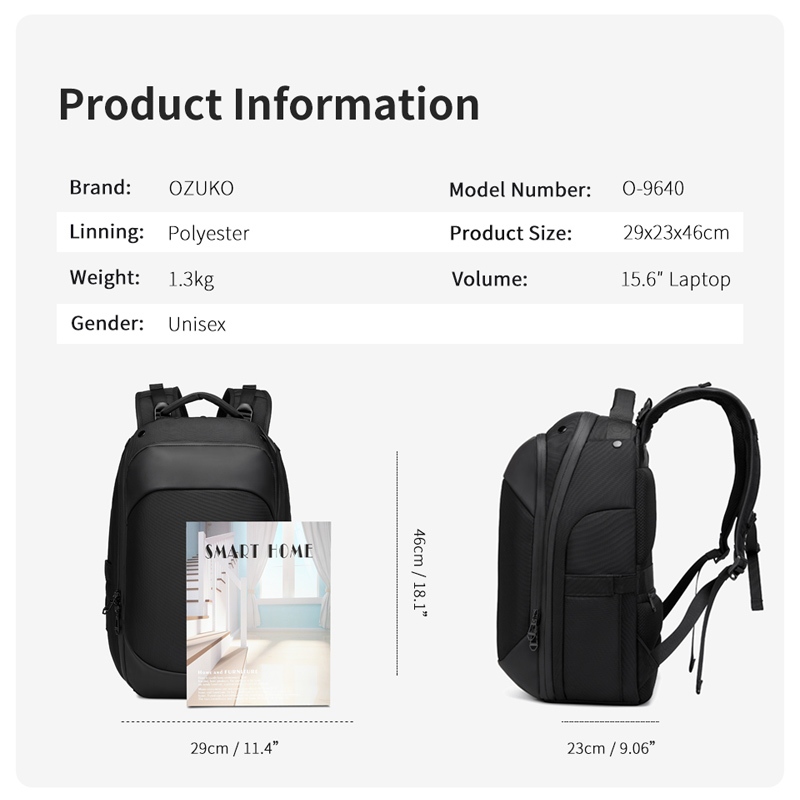 OZUKO Ba Lô oxford Chống Thấm Nước Thời Trang Dành Cho Nam