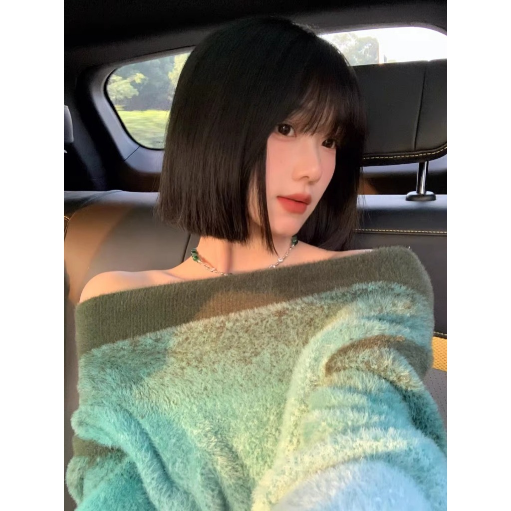 Áo sweater Dày Dặn Một Bên Vai Màu gradient Thời Trang Thu Đông Cho Nữ