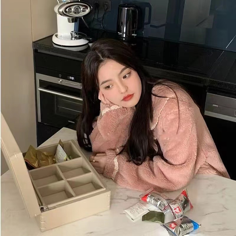 YAMI Bộ Đồ Ngủ mùa đông Tay Dài vải lông cừu san hô Chất Nỉ Dày Dặn Thời Trang Thu Đông Dễ Thương Cho Nữ