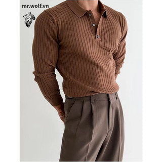 Áo Polo Nam Dễ Mặc Dễ Phối Dệt Kim Dáng Rộng Màu Sắc Cà Phê Phong Cách Retro Dễ Mặc Dễ Phối Đôi Cổ Điển Cổ Điển Vải Chất Lượng Cao