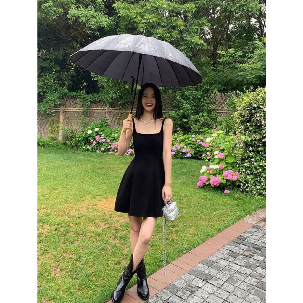 Đầm Hai Dây Màu Đen Phong Cách Pháp Thời Trang Mùa Hè 64116