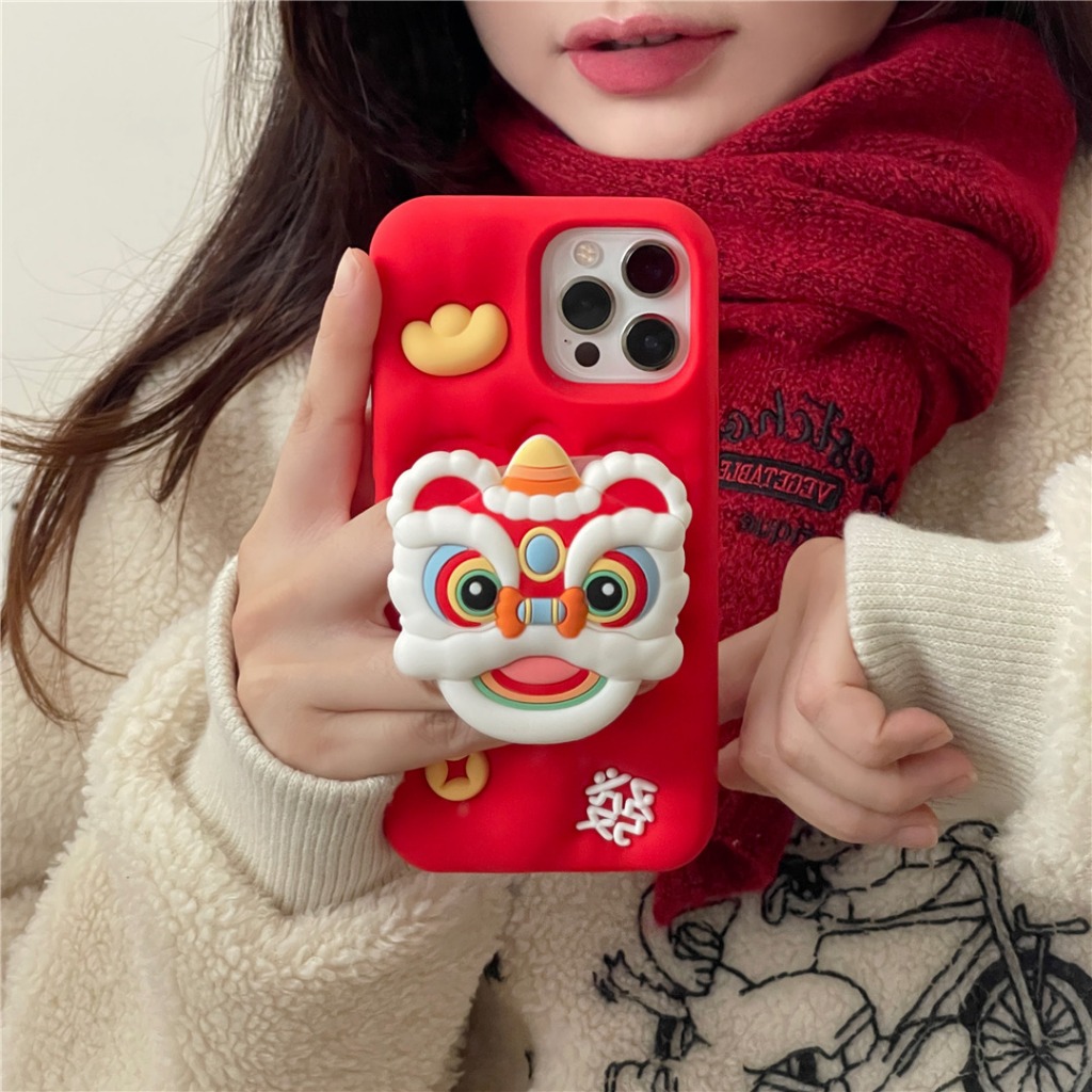 Ốp Điện Thoại silicon Mềm Có Giá Đỡ Hình Sư Tử Năm Mới 2024 Cho iphone 15 15pro 15promax 14 13 12 mini 11 pro max 6 6s 7 8plus se2 x xs xr xsmax #HG6470