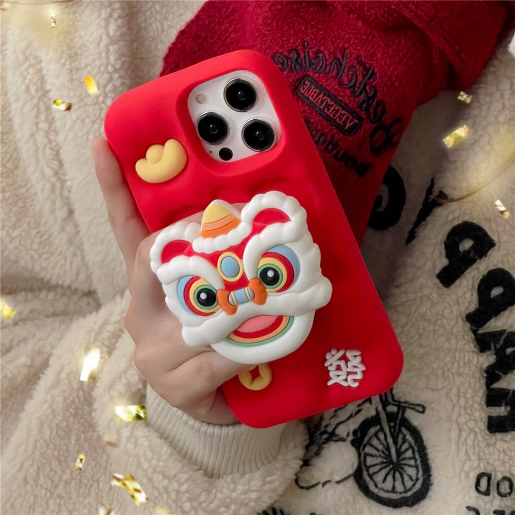 Ốp Điện Thoại silicon Mềm Có Giá Đỡ Hình Sư Tử Năm Mới 2024 Cho iphone 15 15pro 15promax 14 13 12 mini 11 pro max 6 6s 7 8plus se2 x xs xr xsmax #HG6470