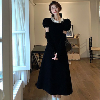 Đầm Dự Tiệc Dáng Dài Cổ Tròn Ôm Eo Màu Đen Phong Cách Hàn Quốc Thời Trang Cao Cấp