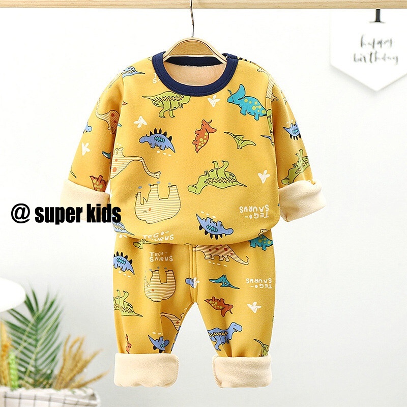 SUPER KIDS Bộ Đồ Ngủ Tay Dài Bằng Vải Bông Dày Dặn Giữ Ấm Dành Cho Bé Trai Bé Gái
