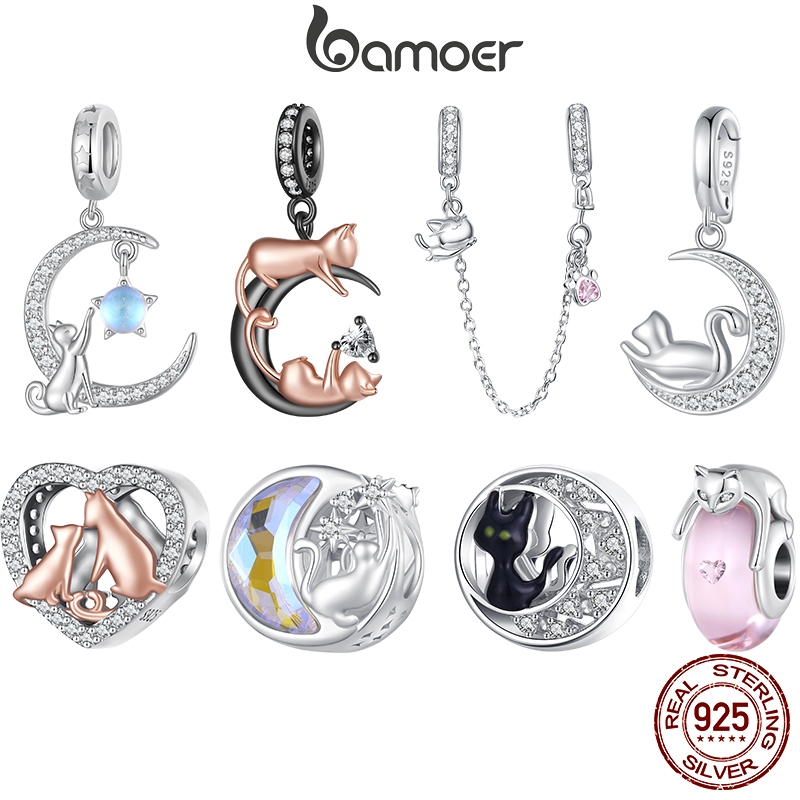 BAMOER Mặt Dây Chuyền Bạc 925 Hình Mèo Dễ Thương Dùng Làm Trang Sức diy