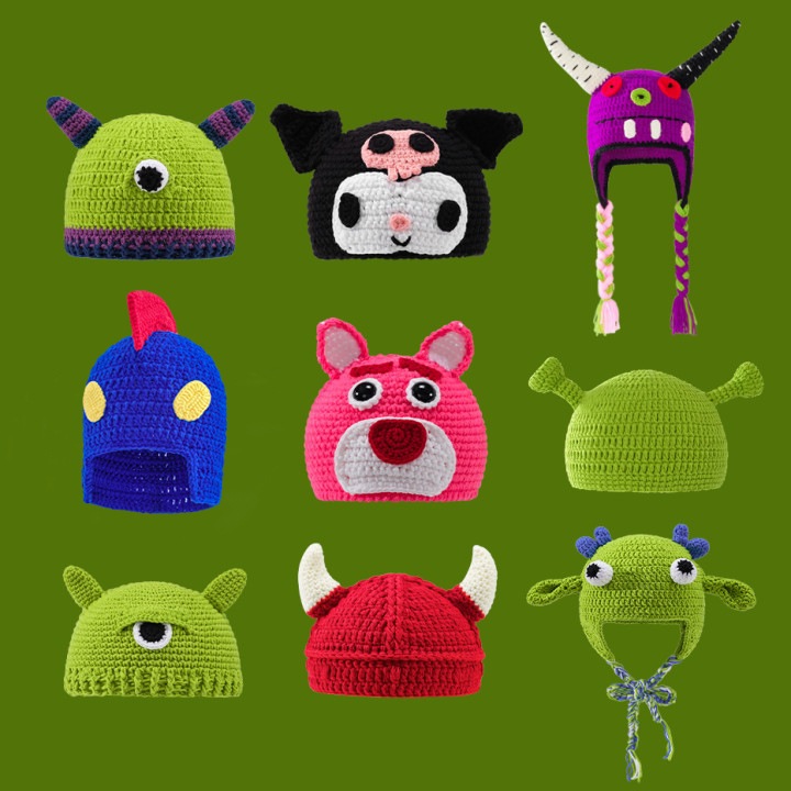 YAOLI  Mũ Trùm Đầu Giữ Ấm Mùa Đông In Hoạt Hình Quái Vật Vui Nhộn Sáng Tạo Cho Nữ