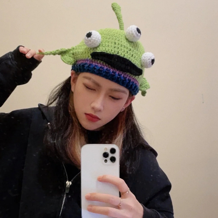 YAOLI  Mũ Trùm Đầu Giữ Ấm Mùa Đông In Hoạt Hình Quái Vật Vui Nhộn Sáng Tạo Cho Nữ