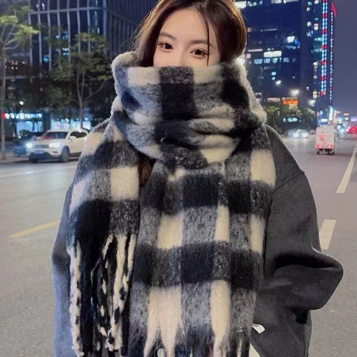 Khăn Quàng Cổ Nữ Mùa Đông Hàn Quốc Khăn Choàng Cổ Len Lông Mịn Khăn Choàng Khăn Cashmere Màu Trơn Cao Cấp Khăn Choàng Cổ Sọc Ca Rô Thời Trang 40CM*220CM