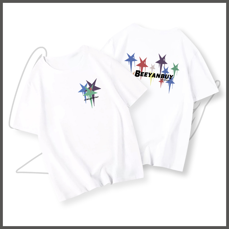 Áo phông nam trắng BEEYANBUY áo thun basic tay lỡ in hình Star unisex ulzzang 100% cotton-Y0452
