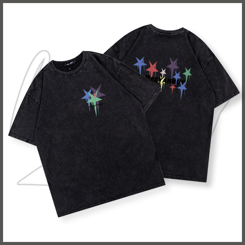 Áo phông nam trắng BEEYANBUY áo thun basic tay lỡ in hình Star unisex ulzzang 100% cotton-Y0452