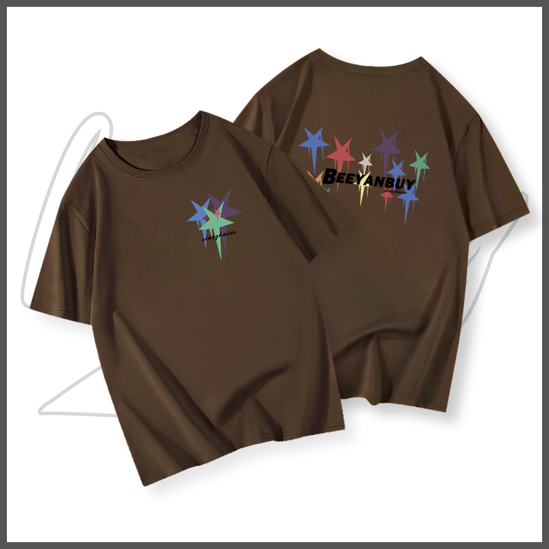 Áo phông nam trắng BEEYANBUY áo thun basic tay lỡ in hình Star unisex ulzzang 100% cotton-Y0452