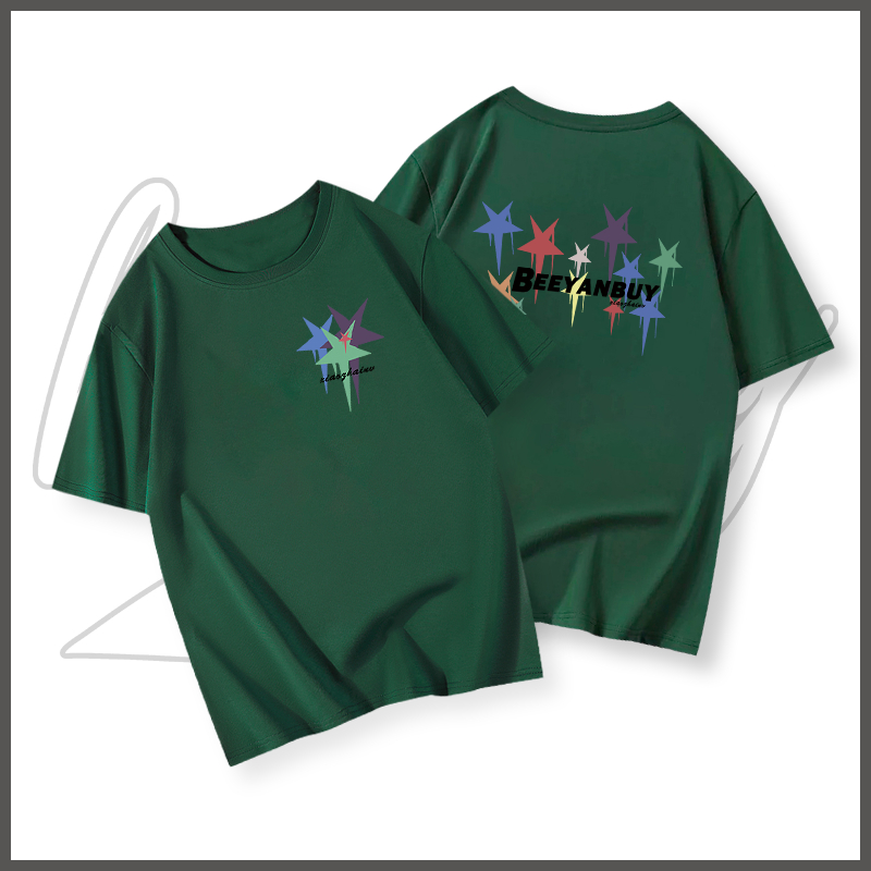 Áo phông nam trắng BEEYANBUY áo thun basic tay lỡ in hình Star unisex ulzzang 100% cotton-Y0452